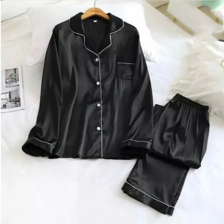 Printed Hot Sexy Silk Ladies Sleep Wear Night Dress with Shirt and Trouser (Complete Sleeping Suit) For Women/Nighty for Girls