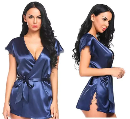Silk Wear - Women 1 Piece Sexy Nighty Sleepwear Silk Satin night dress Lingerie Set With Robe and Short Gown Bridal for Ladies and Girls for Night Wear